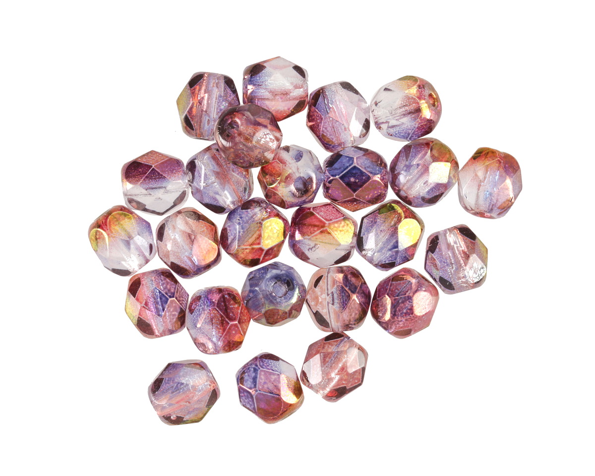 Czech Glass Crystal w/ Metallic Lilac Sunset Luster Fire Polished Round 6mm