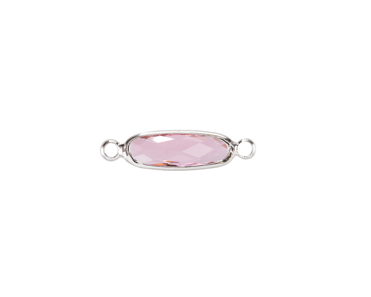 Rose Pink Crystal Elongated Oval Link in Silver Finish Bezel 22x6mm