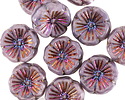 Czech Glass Thistle w/ Metallic Rainbow Hibiscus Coin 14mm