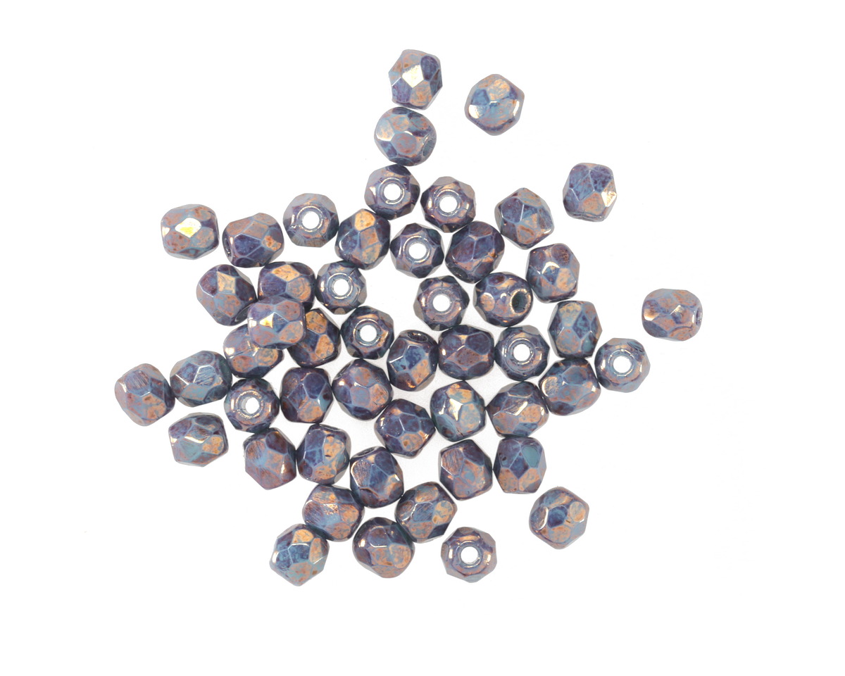 Czech Glass Sea Green w/ Gold Luster Fire Polished Round 3mm