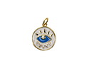 18k Gold (plated) White & Blue Enamel Evil Eye Coin Focal 12.5x14.5mm
