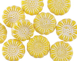 Czech Glass Dandelion w/ White Wash Sunflower 13mm