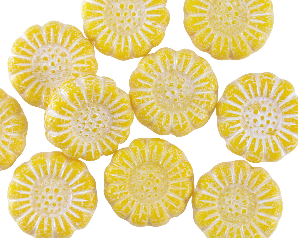 Czech Glass Dandelion w/ White Wash Sunflower 13mm