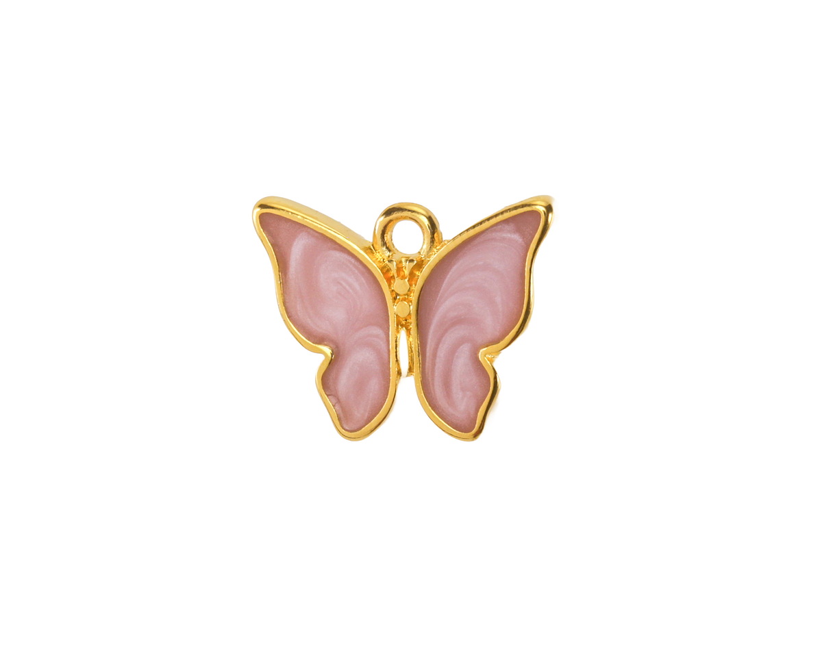 24K Gold (Plated) Pink Pearl Enamel Butterfly Focal 18x15mm