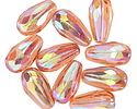 Czech Glass Rosaline AB w/ Platinum Faceted Teardrop 15x8mm
