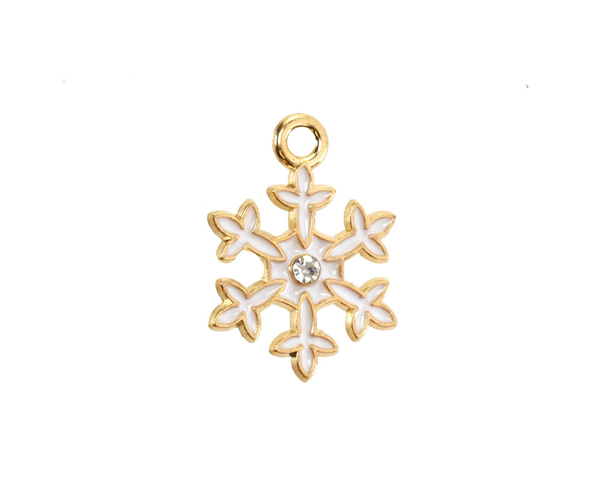 Enamel White Snowflake w/ Clear Crystal Focal 15x20mm