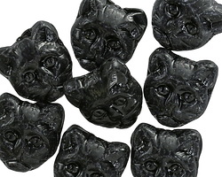 Czech Glass Jet Cat Head 13x11mm