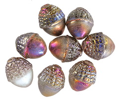 Czech Glass White w/ Silver & Metallic Rainbow Finishes Acorn 12x10mm