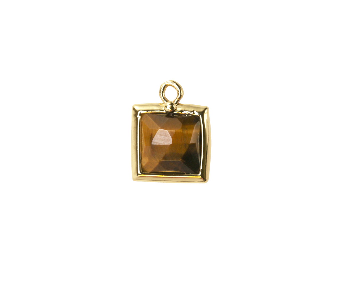Tiger Eye w/ Gold Finish Faceted Square Focal 10x13mm