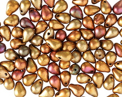 Czech Glass Autumn Metallics Teardrop 4x6mm, 100 Beads