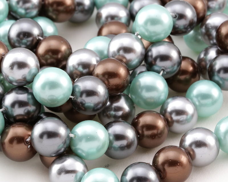 Mint Chocolate Shell Pearl Mix Round 12mm