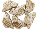 Czech Glass White w/ Gold Wash Bird 11x22mm