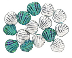 Czech Glass Emerald & Silver w/ Green Wash Scallop Shell Bead 9mm
