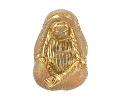 Czech Glass Latte w/ Gold "See No Evil" Monkey Focal Bead 16x22mm