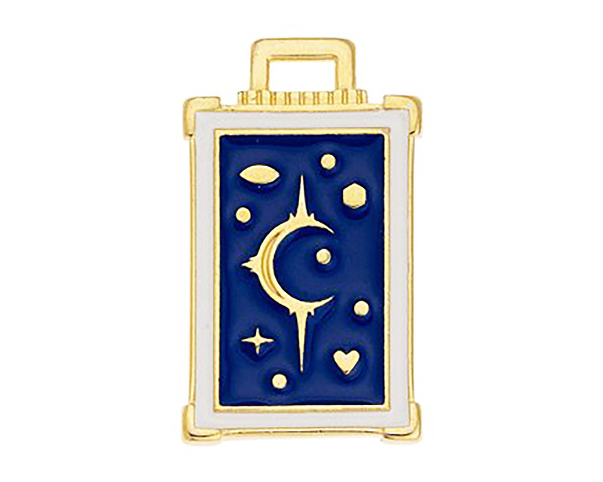 24K Gold (plated) Cobalt & Ivory Enamel Tarot Card Focal 18x29mm