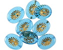 Czech Glass Aquamarine w/ Gold Oval Star Window 14x10mm