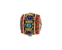 Nepalese Brass Turquoise, Lapis & Small Coral Dots Large Barrel Bead 15x17mm