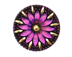 Czech Glass Iridescent Amethyst/Pink Daisy Button 32mm