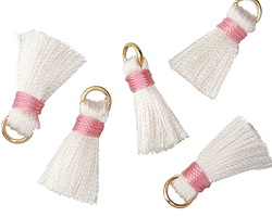 White w/ Pink Binding & Jump Ring Thread Tassel 17mm