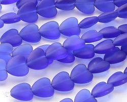 Royal Blue Beach-Style Glass Puffed Heart 11x12mm