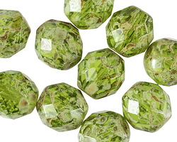 Czech Glass Moss Green Picasso Fire Polished Round 10mm
