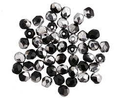 Czech Glass Jet 1/2 Silver Fire Polished Round 4mm