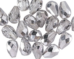 Czech Glass Crystal w/ Silver Faceted Drop 10x7mm