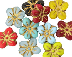 Czech Glass Retro Garden w/ Gold Wild Violet Mix 12x14mm