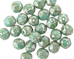 Czech Glass Turquoise w/ Silver Picasso Fire Polished Round 6mm