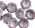 Czech Glass Thistle w/ Silver Finish Hibiscus Coin 14mm