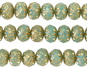 Czech Glass Textured Turquoise w/ Gold Cruller 7x10mm