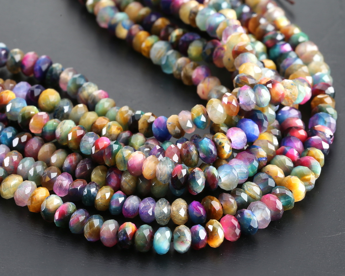 Tiger Eye Multi Rainbow (dyed) Faceted Rondelle 2x4mm