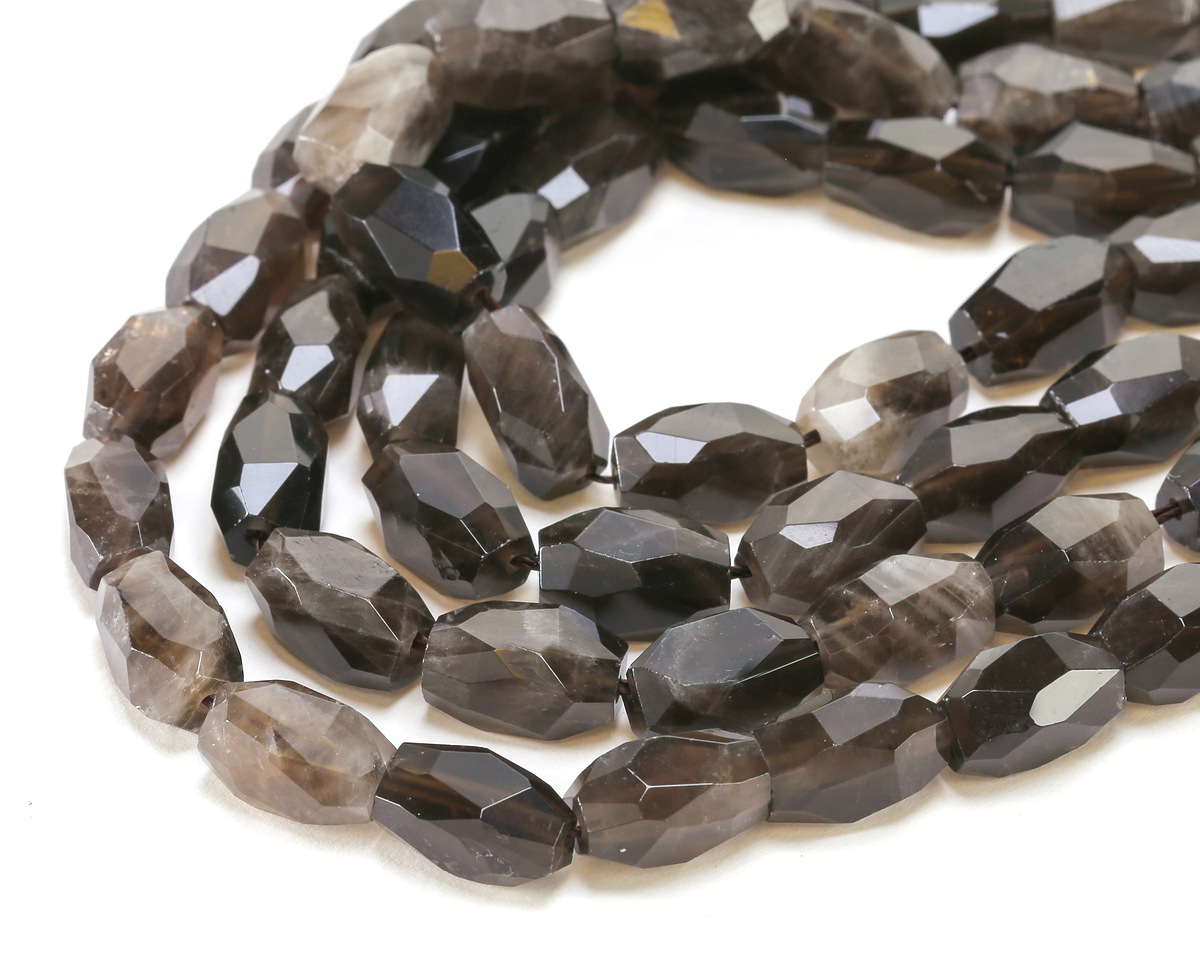 Smoky Quartz Microfaceted Long Nugget 9x14mm