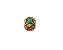 Nepalese Brass Double Ringed Turquoise & Coral Cube 9x10mm