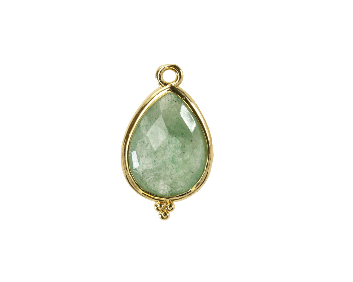 Green Strawberry Quartz w/ Gold Finish Faceted Teardrop Focal 12x21mm