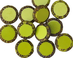 Czech Glass Chartreuse Picasso Tribal Coin 12mm