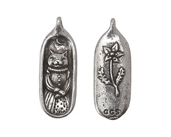Green Girl Pewter Fancy Cat Pendant 13x35mm