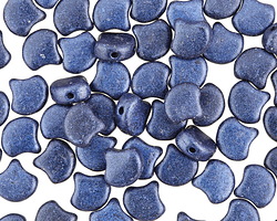 Matubo Czech Glass Dark Blue Metallic Suede 2-Hole Ginkgo Leaf 7.5mm