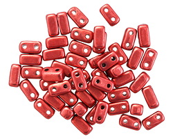 CzechMates Glass ColorTrends: Sueded Gold Samba Red 2-Hole Brick 3x6mm