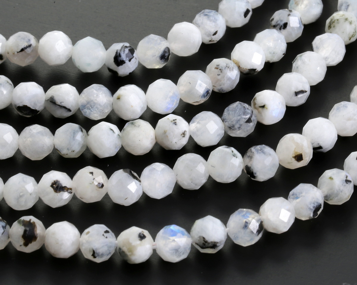 Moonstone (rainbow) w/ Black Tourmaline Faceted Round 5mm