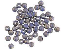 Czech Glass Indigo w/ Gold Textured Round Druk 4mm