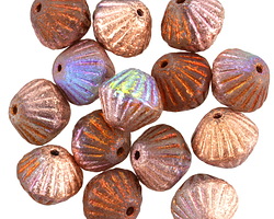 Czech Glass Bronze AB w/ Copper & Terra Cotta Textured Lined Bicone 10x11mm
