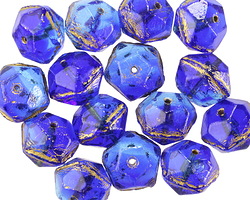 Czech Glass Sapphire Skies w/ Gold English Cut Bead 8x10mm
