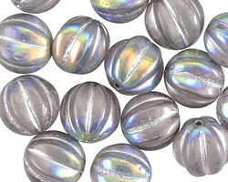 Czech Glass Crystal AB w/ Silver Wash Melon Round 12mm