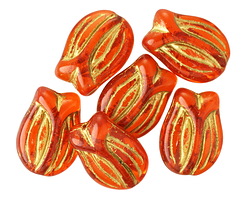 Czech Glass Hyacinth w/ Gold Tulip 16x12mm