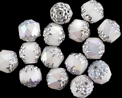 Czech Glass White AB w/ Silver Lantern 8mm