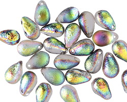 Czech Glass Textured Crystal w/ Vitrail Teardrop 6x9mm