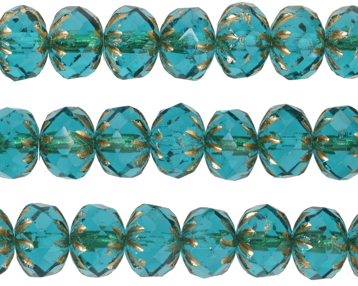 Czech Glass Capri w/ Gold Cruller 7x9mm
