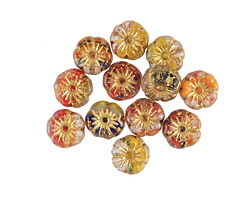 Czech Glass Tropical Mix (German Glass) w/ Gold Wash Hibiscus Coin 8mm