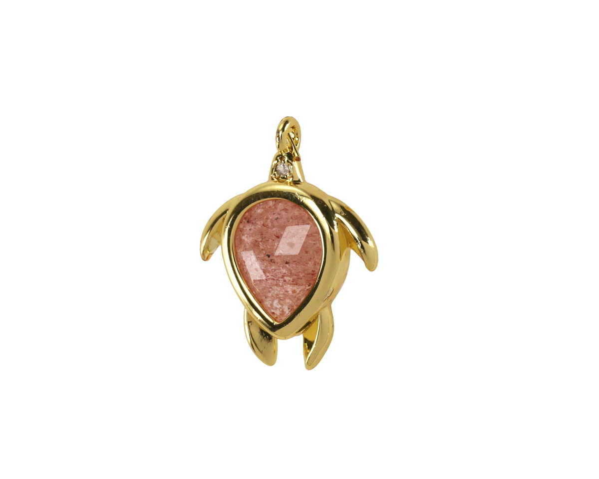 Strawberry Quartz w/ Gold Finish Sea Turtle Focal 15x19mm
